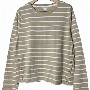 J. Crew Tan and White Striped Crew Neck Size L 100% Cotton